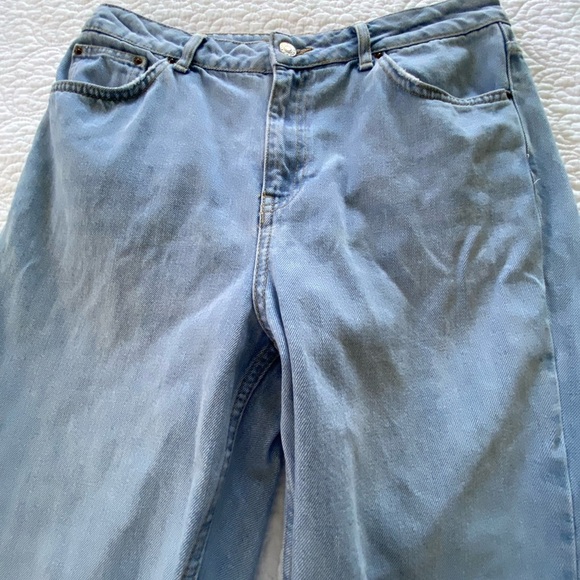 Topshop Moto Mom Jeans Light Wash High Waisted 100% Cotton Rigid Jeans Size 32 - Picture 4 of 11